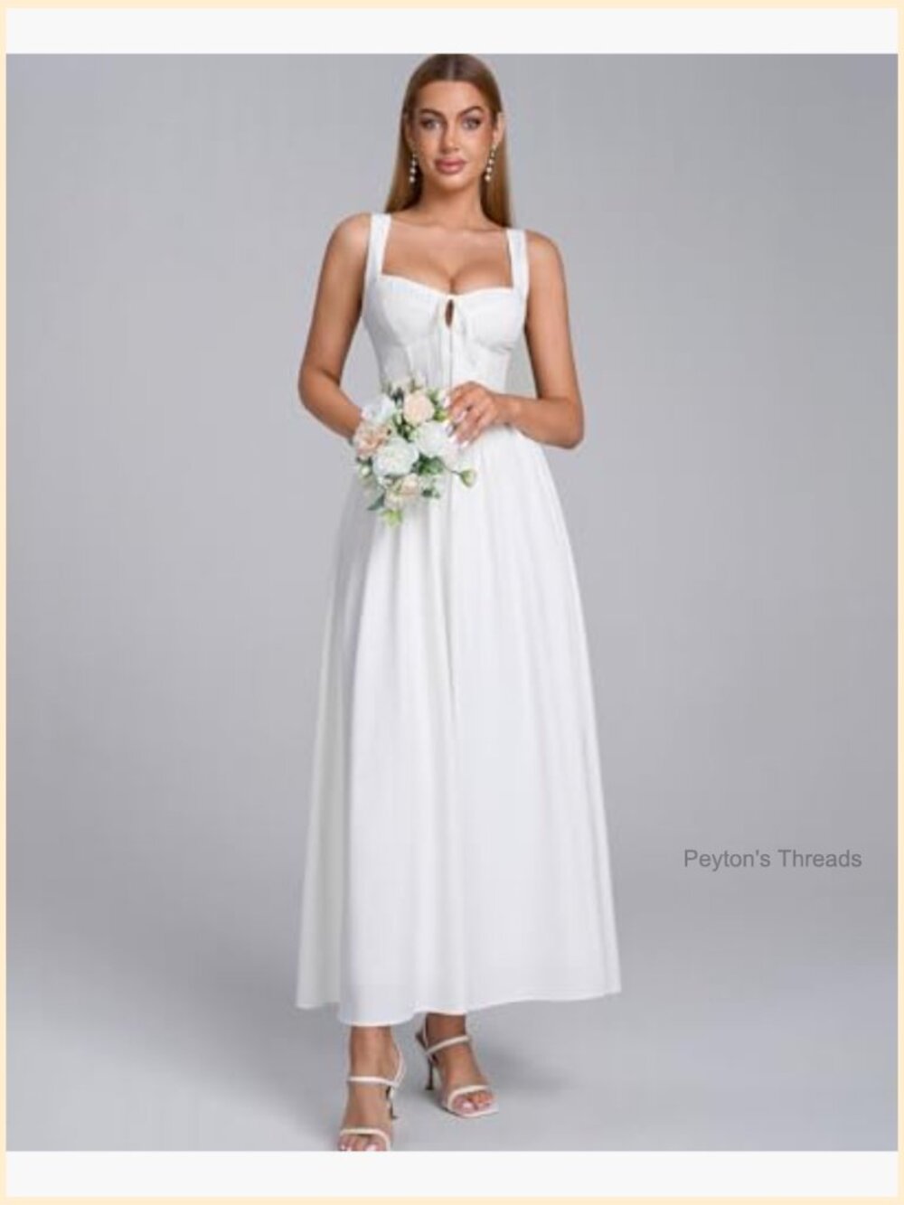 Corset Lace Up Sweetheart Neck A-Line Midi Dress Wedding Guest Flowy - Picture 2 of 6